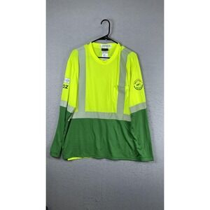 Aramark FLEXFIT Shirt Mens Large Yellow Green Reflective WM Safety Long Sleeve